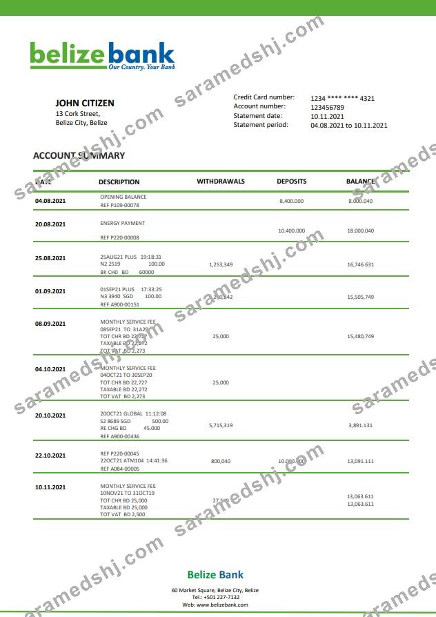 Belize bank statement